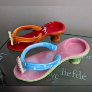 "Nantucket Home" Colorful Pottery Shoe Candle Holder Decor Set 6"x 2.5"